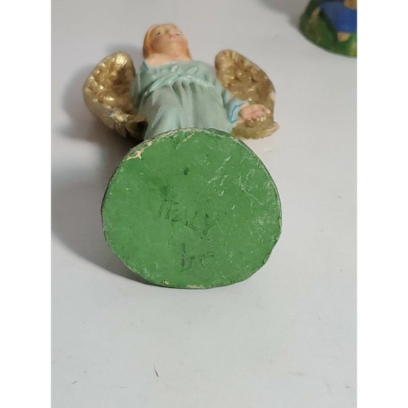 ANTIQUE 1940S COMPOSITION NATIVITY FIGURINE set of 10 pieces 5" Italy Hand Paint - Picture 7 of 7